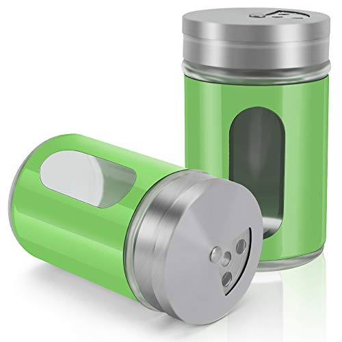 Accmor 2pcs Salt and Pepper Shakers,Stainless Steel Shaker for Salt Powder Sugar Cinnamon Pepper, Spice Dispenser with Adjustable Pour Holes,Green - color: Green