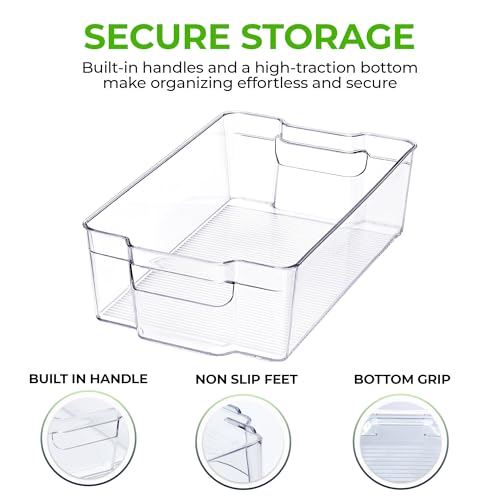 Zulay Kitchen 4 Pack Refrigerator Organizer Bins – Large Clear Fridge Storage Containers with Built-In Handles & Non-Slip Feet - Ideal Fridge Organizers, Kitchen Cabinets, Pantry Organization - size: L 14.75" x W 6.75"