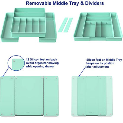 Simple Houseware Expandable Kitchen Drawer Flatware Organizer, Turquoise - color: Turquoise