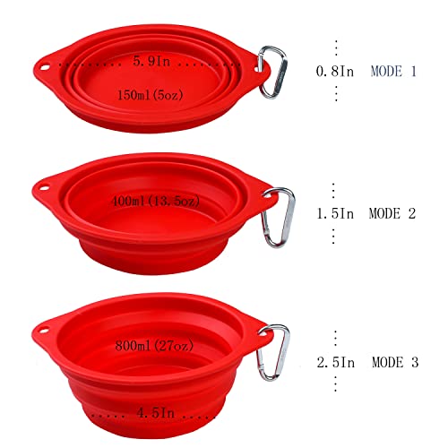 Collapsible Silicone Dog Bowl with Carabiner, 3 Sizes 5-27oz, Portable Pet Outdoor,Travel Bowl,(Black and Red)