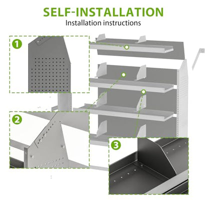 Cargo Van Shelving System 51" L x 13" W x 59.5" H, Sturdy Steel Van Storage Shelves for Ford Transit, NV200, Chevy City Express, RAM Promaster City, Cargo Van Organizer Racks,Equipped with 10 hooks. - size: 51.18" L x 13" W x 59.45" H