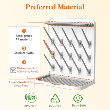 Lifewit Large Baby Bottle Drying Rack 15 Hooks, Newborn Essentials Must Haves, Bottle Storage Organizer for Countertop, Cabinet, Rack Dryer Holder for Pacifiers, Pump Parts, Baby Stuff - size: Large-15 Hooks, style: without Drain Mat