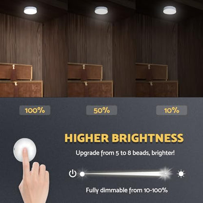 DAZZY DOT Rechargeable Puck Lights 2 Pack, Dimmable Touch Light Stick on for Closet, Magnetic Tap Light 1000mAh Battery Powered, Portable Led Light Cool White for Locker, Cabinet, Bedside, Kitchen - color: Cool White