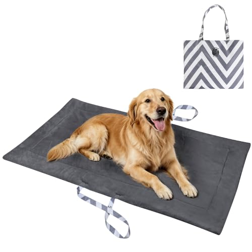 Catalonia Classic Waterproof Dog Mat, Portable Reversible Pet Travel Mat, Pet Cushion Pad with Handle for Small Medium Dogs Cats, Indoor or Outdoor, 50x27.5 inch, Gray Wavy - color: Gray Wavy, size: L(50x27.5 inch)