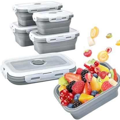 Collapsible Food Storage Containers with Lids, Silicone Meal Prep Containers BPA Free, Lunch Containers Collapsible Bowls Sets for Camping Storage Containers, Microwave Freezer Dishwasher Safe, Gray - color: Gray