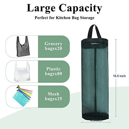 TOGETRUE Plastic Bag Holder, Mesh Grocery Bag Holder Hanging Storage Bag Dispenser (Dark Green 2 Packs) - color: Dark Green 2 Packs