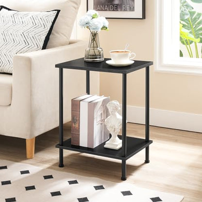 HOOBRO End Table, Small Side Table, Nightstand with 2-Layer Storage Shelves, Sofa Table for Small Spaces, Living Room, Bedroom, Stable Frame, Easy Assembly, Black BB09BZ01 - color: Black
