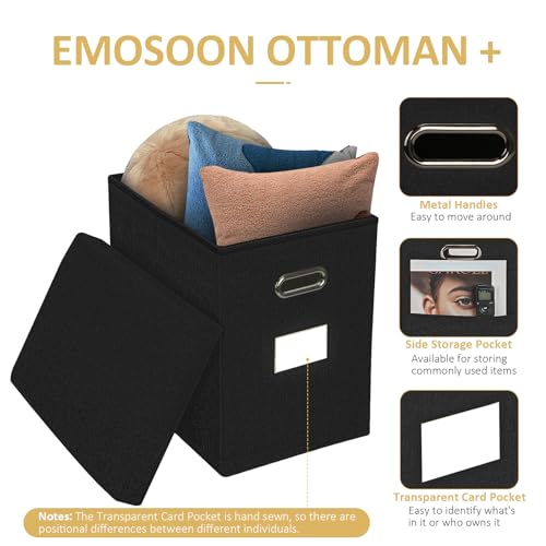 Tall Ottoman with Storage Collapsible Fabric Small Slim Folding Ottoman Furniture with Handles Lid for Room Footrest Foot Stool Linen Black 16.5x16.5x11.8in - color: Black