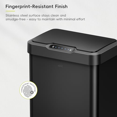 EKO Mirage-T 50 Liter / 13.2 Gallon Touchless Rectangular Motion Sensor Trash Can, Brushed Stainless Steel Finish (Matte Black) - size: Mirage 50L - Matte Black