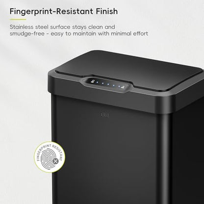 EKO Mirage-T 50 Liter / 13.2 Gallon Touchless Rectangular Motion Sensor Trash Can, Brushed Stainless Steel Finish (Matte Black) - size: Mirage 50L - Matte Black