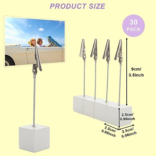 WOPPLXY 30 Pcs Place Card Holder Cube Photo Clips Holder with Alligator Clip, Table Number Holders Cube Base Memo Clips Holders for Wedding, Anniversary Party, Birthday Party, Restaurant - 4.7x1 Inch