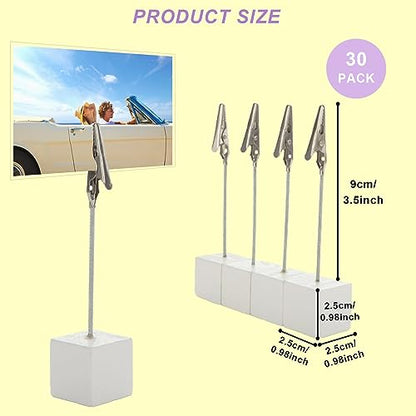 WOPPLXY 30 Pcs Place Card Holder Cube Photo Clips Holder with Alligator Clip, Table Number Holders Cube Base Memo Clips Holders for Wedding, Anniversary Party, Birthday Party, Restaurant - 4.7x1 Inch