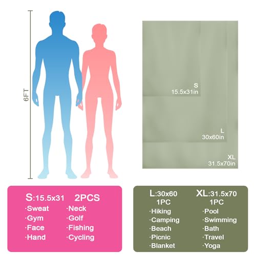 Swimming Pool Towel XL Size Microfiber Quick Dry Camping Hiking Beach Travel Yoga Mat Body Towels (Army Green, 1 Pack XL) - color: Army Green, size: 1 Pack XL