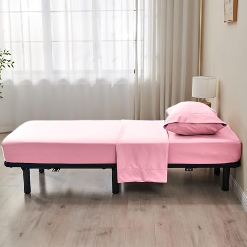 Kingnex 30x75x9 RV Bunk Sheets Set for Narrow Twin Bed Soft Brushed 1800 Microfiber 3 Piece Bedding Set Includes 1 Cot Size Fitted Sheet 1 Flat Sheet 1 Pillowcase Cot Pink - color: Pink, size: Cot 30x75 RV Bunk Set