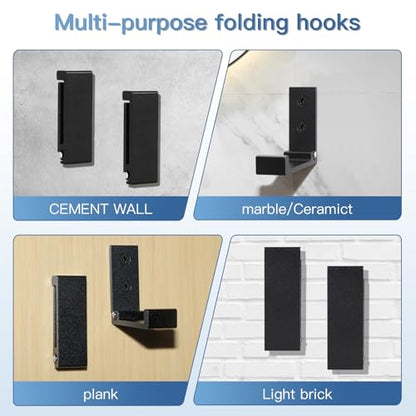 4 Pack Foldable Aluminum Wall Hooks for Heavy Duty - Space Saving Multi-Purpose Hanger for Clothes, Hats, Coats, Headphones, wall Hooks for Hanging, Organizer with Screw Mounting.