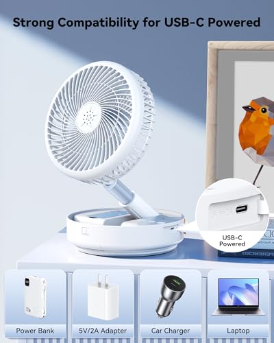 Portable Oscillating Travel Fan, 10400mAh Battery Operated Rechargeable USB Floor Table Desk Fan with Remote, 4 Speed Settings Pedestal Fan for Home Bedroom Office Camping, White,8" - color: White-10400mAh