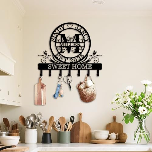 Custom Key Holder for Wall, Personalized Key Rack Wall Mount with Monogram Design, Key Rack Holder Wall Mount for Living Room Bedroom, Housewarming Wedding Gift (02-Monogram) - color: 02-Monogram