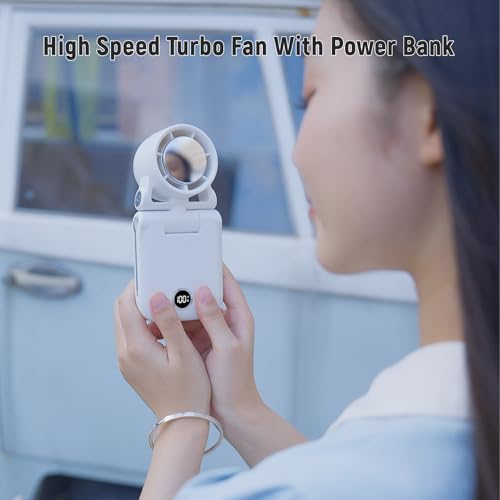 Mini Portable Handheld Clip On Rechargeable Personal Hand Fan with LED Display, High Speed Turbo Battery Operated 100 Speeds Small Fan for Travel/Outdoor/Concerts/Lash/Makeup (update blue) - color: update blue