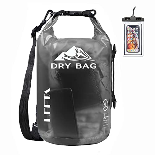 HEETA Dry Bag Waterproof for Women Men, 5L/10L/20L/30L/40L Roll Top Lightweight Dry Storage Bag Backpack with Phone Case for Travel Swimming Boating Kayaking Paddle Board Camping Beach Accessories - color: Black, size: 40L
