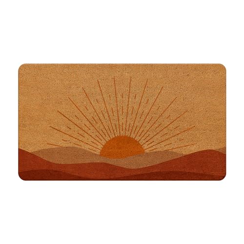 Boho Neutral Sun Sunshine Mid Century Modern Door Mat Outdoor Entrance ，Boho Decorations Outdoor Entrance Coir Doormat 17x30 inch - color: Sun Mountain