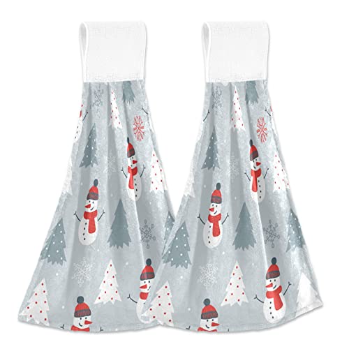 Vnurnrn Hand Towels for Kitchen 2 Pcs Hanging Kitchen Towels Set，Christmas Snowman Christmas Tree Soft Absorbent Tea Bar Dish Cloths Bath Towel for Bathroom Laundry Room - color: Christmas Snowman Christmas Tree
