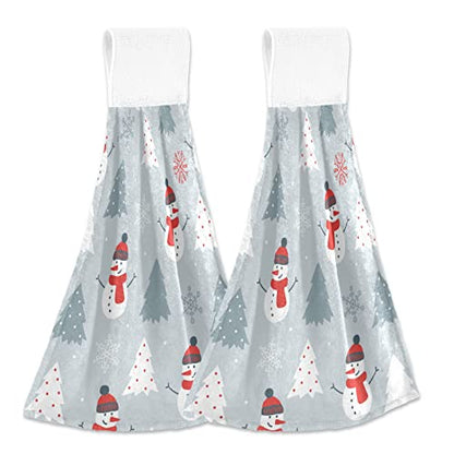 Vnurnrn Hand Towels for Kitchen 2 Pcs Hanging Kitchen Towels Set，Christmas Snowman Christmas Tree Soft Absorbent Tea Bar Dish Cloths Bath Towel for Bathroom Laundry Room - color: Christmas Snowman Christmas Tree