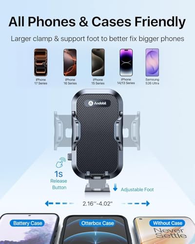 andobil Military-Grade Phone Holders for Your Car 【89+ LBS Strongest Suction & Metal Clip】 2026 Ultimate Car Phone Holder, Dashboard Windshield Vent Cell Phone Car Mount for iPhone Sumsung Android - color: Black