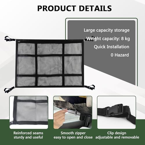 Car Ceiling Cargo Net,35.43"×25.59" Auto Ceiling Storage with Reinforced Buckle Fastener,Double Layer Mesh Roof Storage Organizer,Universal Camping Essentials for Cars, Vans, SUVs