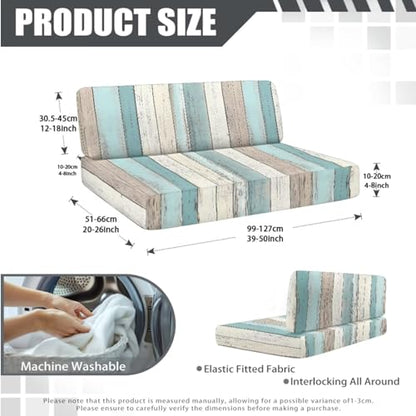 Blue White Wood Pattern 3 Pieces RV Dinette Cushion Covers Scratch-Resistant RV Couch Cover wuth Pillowcase, Sofa Furniture Protector Camper Seat Covers Dinette Booth - color: Blue White Wood