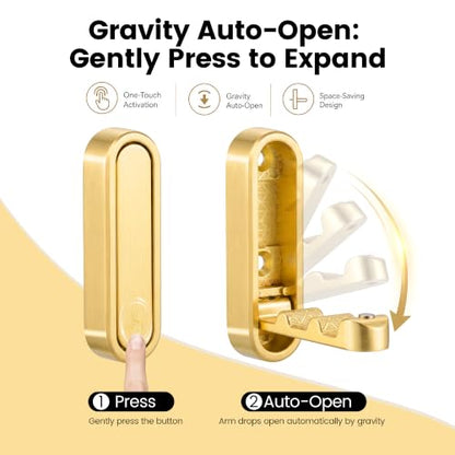 6PCS Foldable Wall Hooks, Zinc Alloy Flip Down Hooks, Retractable Wall Hooks for Bathroom, Entryway, Hanging Coats Hats Bags Keys (Gold) - color: Gold, size: 6 Hooks