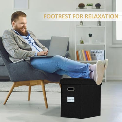 Tall Ottoman with Storage Collapsible Fabric Small Slim Folding Ottoman Furniture with Handles Lid for Room Footrest Foot Stool Linen Black 16.5x16.5x11.8in - color: Black