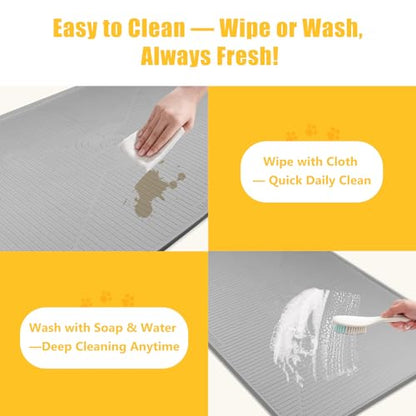 Lorvain 45" x 30" Cat Food Mat, Extra Large Silicone Pet Feeding Mat with Raised Edges, Pet Placemat for Cat Dog Food and Water Bowl Waterproof, Non-Slip, Easy to Clean, Floor Protection, Grey - color: Grey: 45" x 30"