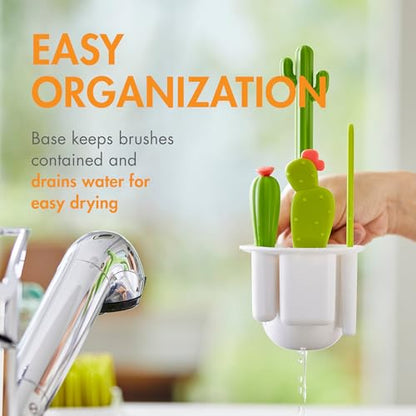 Boon Cacti Bottle Cleaning Brush Set - Includes Bottle Brush, Nipple Brush, Detail Brush, and Straw Brush - Baby Bottle Brush Set for Bottle Drying Rack - Baby Essentials - 4 Count - size: 4 Piece Set, style: Cacti Bottle Brush Set
