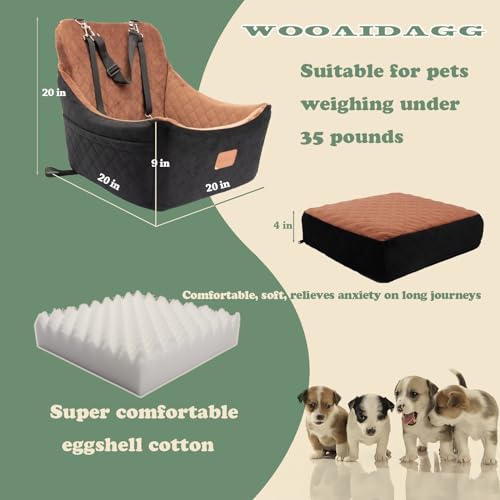 WOOAIDAGG Dog Car Seat for Medium Sized Dog,Pet Travel Car Bed with Seat Belt Channle,Fully Detachable and Washable Car Dog Seat with Adjustable Straps,3 Straps Easy to Install (Black/Brown) - color: Black/Brown