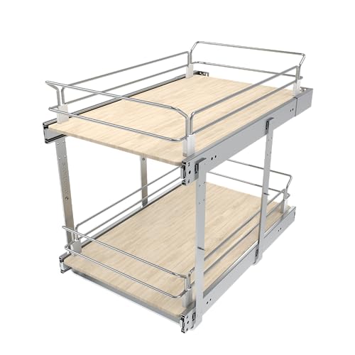 2 Tier Pull Out Cabinet Organizer 15" W X 22" D, Slide Out Drawers For Kitchen Cabinets, Pull Out Drawers For Cabinets Capacity Heavy Duty Caddy, Cabinet Pullout Shelves Wood Chrome, Pantry Storage - color: 2 Tier, size: 15”W x 22”D