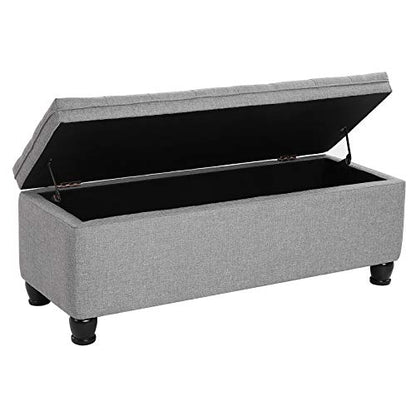 SONGMICS Storage Ottoman, Storage Bench, Tufted Entryway Bedroom Bench, 17.7 x 46.5 x 17.7 Inches, Hinges Easy Lid Operation, Wooden Legs, Linen-Look Cover, Loads 330 lb, Light Gray ULOM070G02 - color: Light Gray, style: Classic(17.7"D x 46.5"W x 17.7"H)