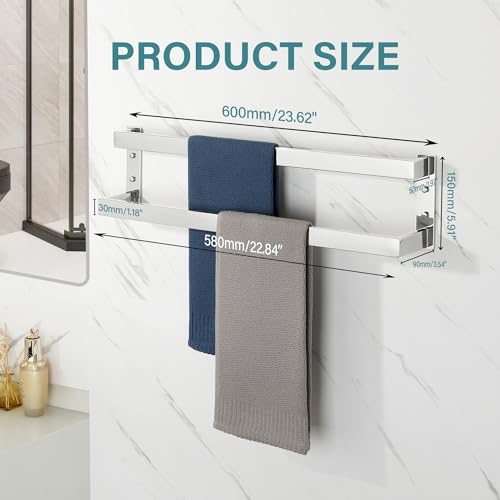 Alise Double Towel Bar, 24" Towel Racks for Bathroom Wall Mounted SUS304 Stainless Steel, Heavy Duty Bathroom Towel Holder, Quick Drying Towel Hanger, Polished Chrome - color: Polished Chrome, size: 24-inch