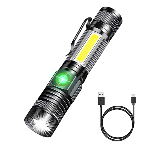 Rechargeable Tactical Flashlights, LED Flashlight with Magnet/Side Work Light/4 Modes/Zoomable/Water Resistant, High Lumens Super Bright Flash Light for Hiking Repairing Camping EDC(1 Pack) - color: Black, size: 4.71 in 1 pack