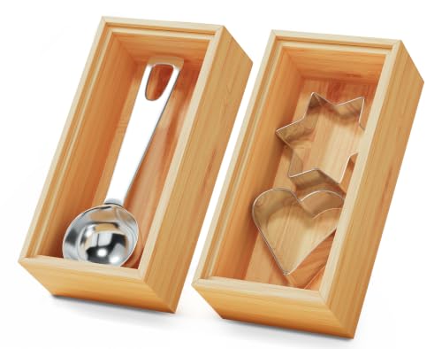 Small Bamboo Kitchen Drawer Organizer Boxes – 6" x 3" Stackable Wood Silverware Utensil Tray for Drawers Bins Cutlery & Flatware Storage – Wooden Organizers Set of 2 for Junk Drawer, Bathroom, Rv - size: 6" x 3" x 2"