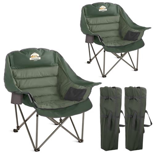 Colegence Oversized XL Padded Camping Chair Set of 2 Wide Heavy Duty Lawn Chairs Support 450 LBS Portable Folding Giant Plus Camp Chair for Outdoor Outside Sports Baseball Soccer-Green - color: Green, size: Twin Pack