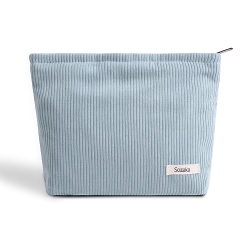 Cosmetic Bags for Women - Corduroy Cosmetic Bag Aesthetic Women Handbags Purses Smile Dots Makeup Organizer Storage Makeup Bag Girls Case Bags (Pure Light blue) - color: Pure Light blue