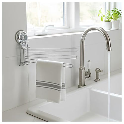 Suction Cup Swivel Towel Rack for Marble & Glass & Smooth Tile Surface Only, Kitchen Dish Towel Holder, Small Hand Towel Holder Bar for Bathroom - Stainless Steel, Wall Mounted