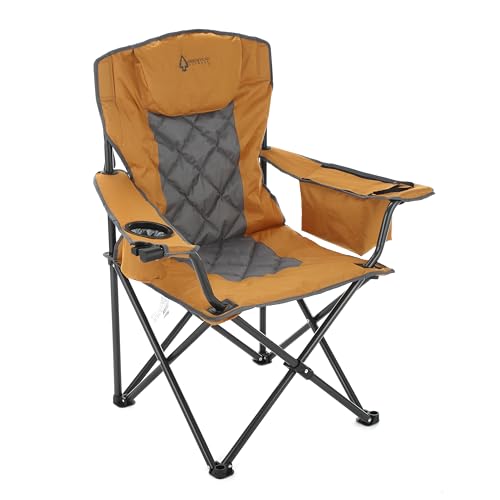 ARROWHEAD OUTDOOR Deluxe Folding Camp Chair – 550lb Capacity Heavy-Duty Quad Chair with Integrated Cooler, Headrest, and Dual Cup Holders. - color: Windsor