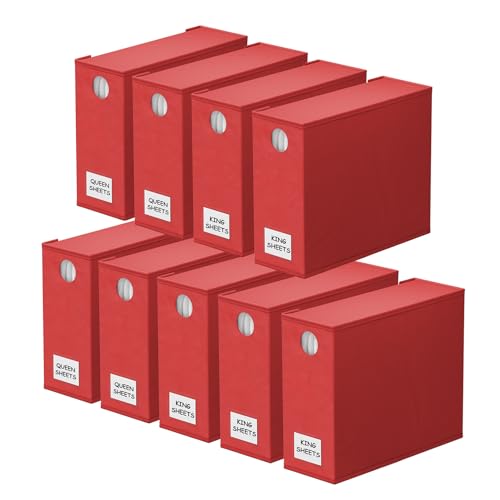 SpaceAid 9 Pack Bed Sheet Organizers and Storage, Foldable Sheet Organizer with Window for Linen Closet, Set Folder Keeper for Queen & King Size Bedding Storage (Red) - color: Red, size: 9 pcs