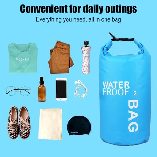 Waterproof Dry Bag 2L, Lightweight Roll-Top Sack for Kayaking Swimming Camping and Beach, Compact & Water-Resistant Outdoor Essential (Blue) - color: Blue