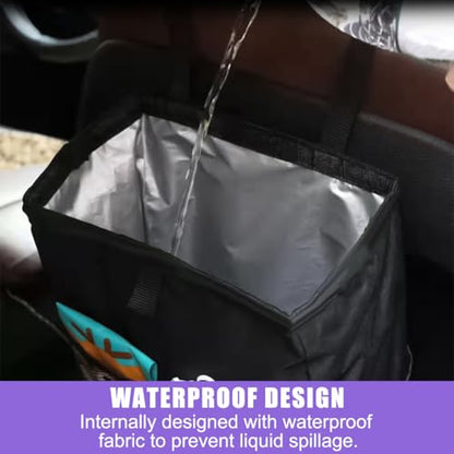 8sanlione Car Trash Can with Storage Pockets, Foldable Hanging Large Capacity Garbage Bin, Leak-Proof Waterproof Trash Bin, Multipurpose Organizer Car Accessories for Truck SUV (Black)