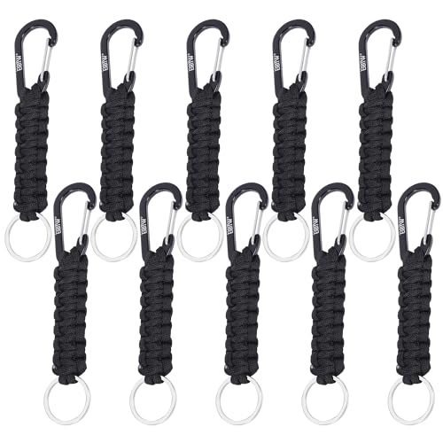 EOTW Paracord Keychain for Men Women Paracord Carabiner Backpack Keychain with Aluminum Clip for Camping Hiking Outdoor Gear - color: Black 10-piece Set