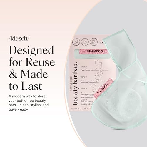 Kitsch Patented Mesh Soap Bag for Shampoo and Conditioner Bars - Mint | Bar Soap Saver Pouch - Extends Use & Prevents Soggy Mess - Recycled Beauty Bar Bag, Eco-Friendly - color: Mint