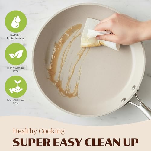 Granitestone Ceraluxe 20 Pc Ceramic Cookware Set Nonstick, Complete Pots and Pans Set Non Stick for Kitchen with Bakeware, Utensils & Steamer, Non Toxic Made Without PFOA PFOS, Oven & Dishwasher Safe - color: Cream