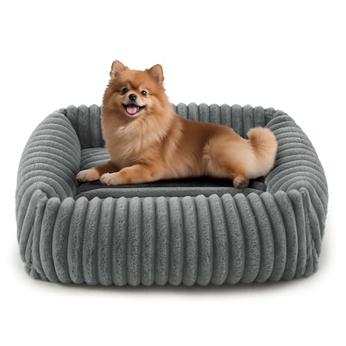 FURTIME Dog Bed for Small Medium Dog, Washable Orthopedic Pet Bed with Removable Cover, Rectangle Soft Calming Sleeping Puppy Bed Durable Pet Cuddler with Anti-Slip Bottom, Grey, M (25"x21"x7") - color: Grey, size: M (25"x21"x7")